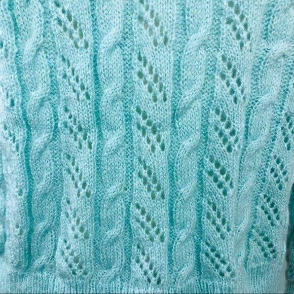 Court & Rowe Cable-knit Fishermen Preppy Sweater Small Pastel Blue Green Mint - Picture 8 of 8